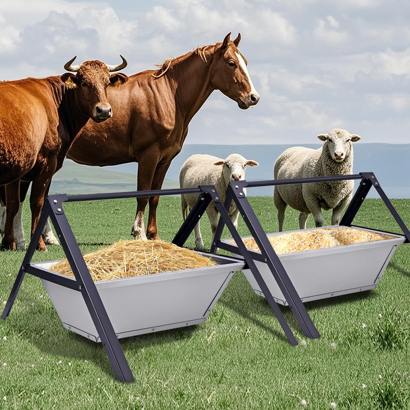 Mangiatoia per Fieno 2 in 1 per Capre 120cm Grande Capacità Portatile Mangiatoia per Cereali e Fieno per Pecore Capre Cavalli Bovini Stalle Azienda
