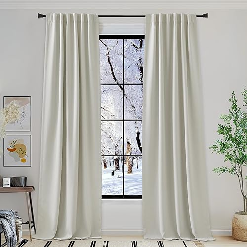 Miniatura 10 de NICETOWN Cortinas de lino sintético 100% opacas para dormitorio, plisadas, bloqueo de calor, térmicas, reducen el ruido, 50 pulgadas de ancho x 90