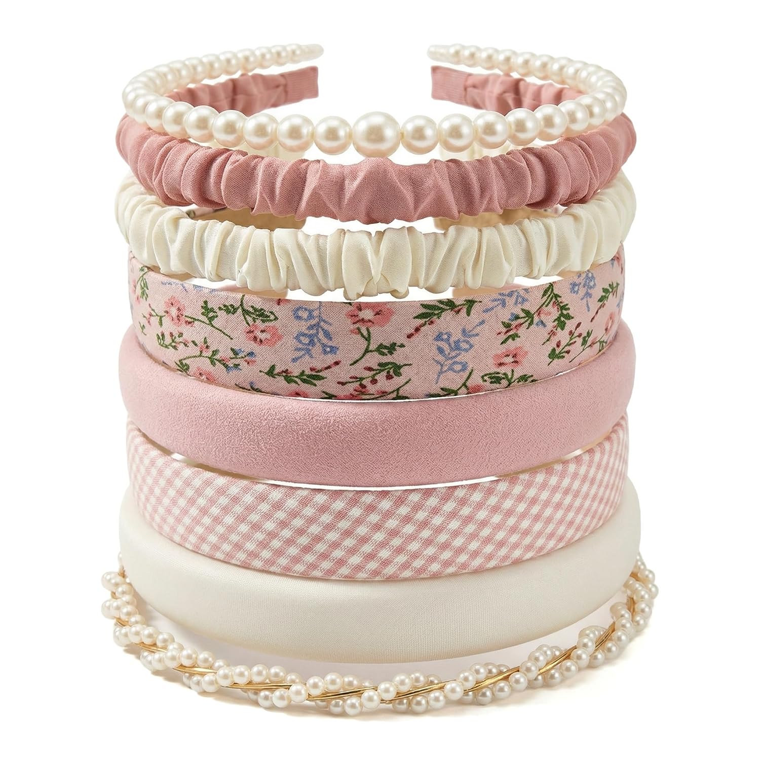 Women Girls Non-Slip Padded Headbands - Cute Pearl Decor Fashion Thin Head Bands, Trendy Hair Accessories For Daily Styling (Pink-8Pcs)