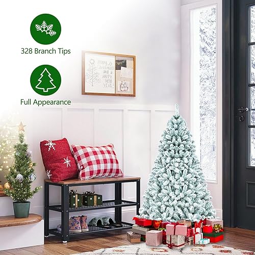 Miniatura 4 de Kadunmina Árbol de Navidad artificial flocado de 5 pies, pino nevado sin luz para el hogar, oficina, vacaciones, decoración interior y exterior,