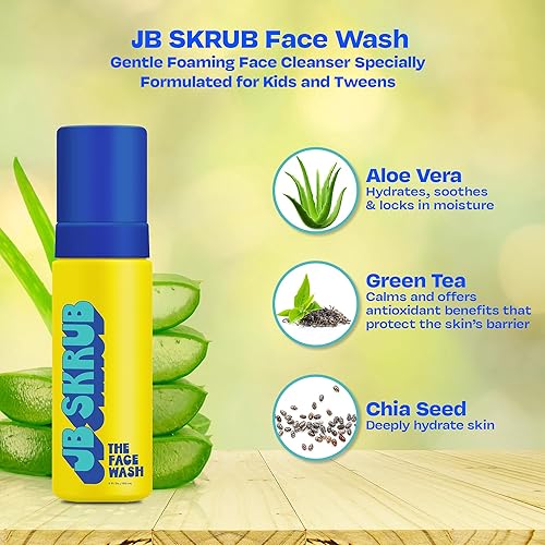 Miniatura 3 de JB SKRUB The Face Wash - Limpiador facial suave para niños, adolescentes y adolescentes - Lavado facial espumoso sin fragancia con aloe vera y