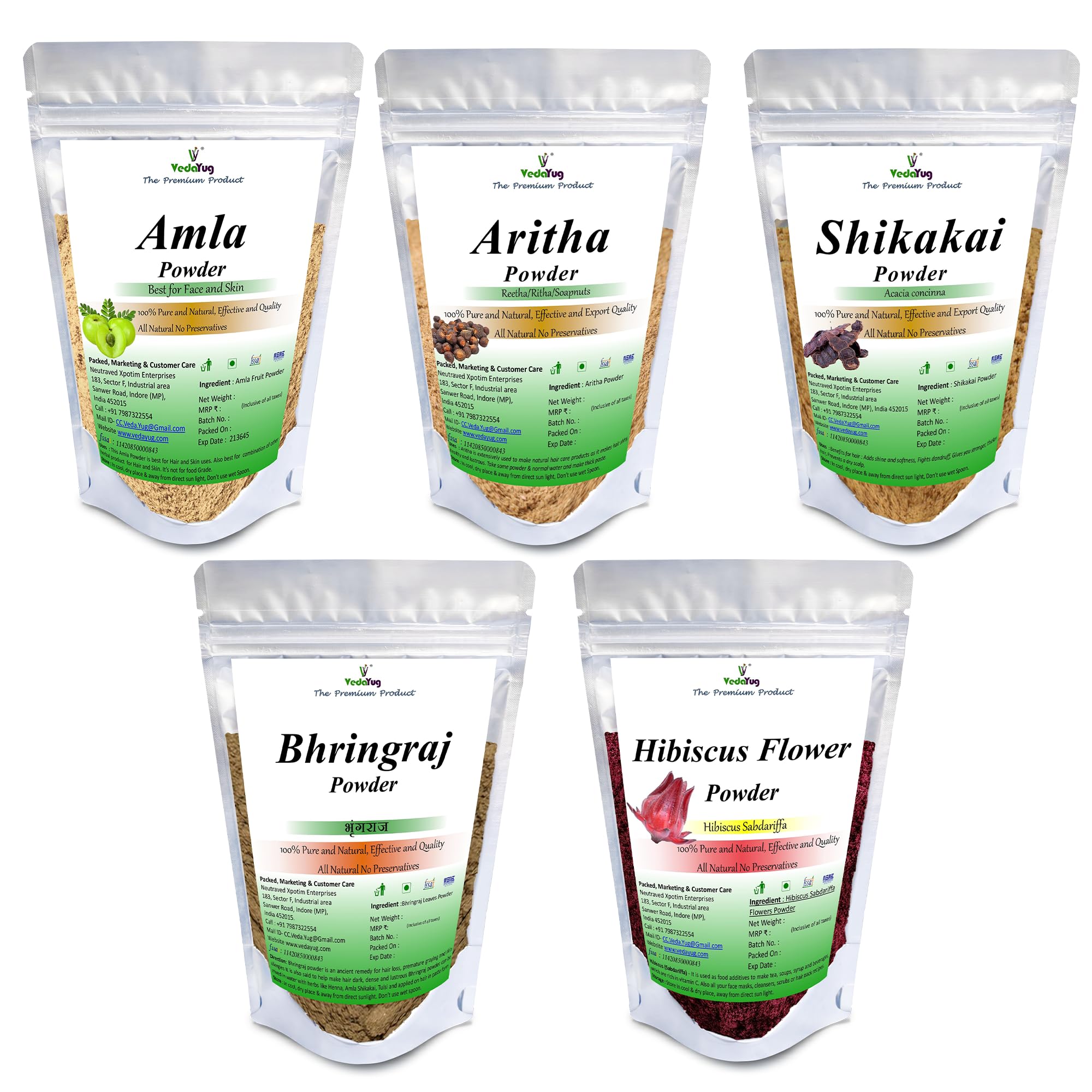 VY VedaYug Amla, Reetha, Shikakai, Bhringraj & Hibiscus Powder | Combo Pack for Hair Care & Mask, Cleansing & Conditioning (Pack of 5, 100g each Total 500g)-image-40
