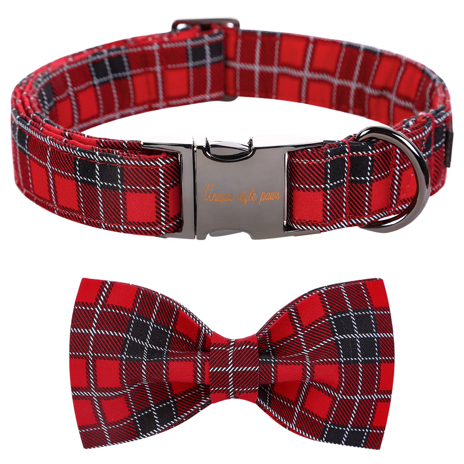 Unique style paws Christmas Dog Collar with Bow Tie Adjustable Red & Black Pet Collar for Small Medium Large Dogs-M
