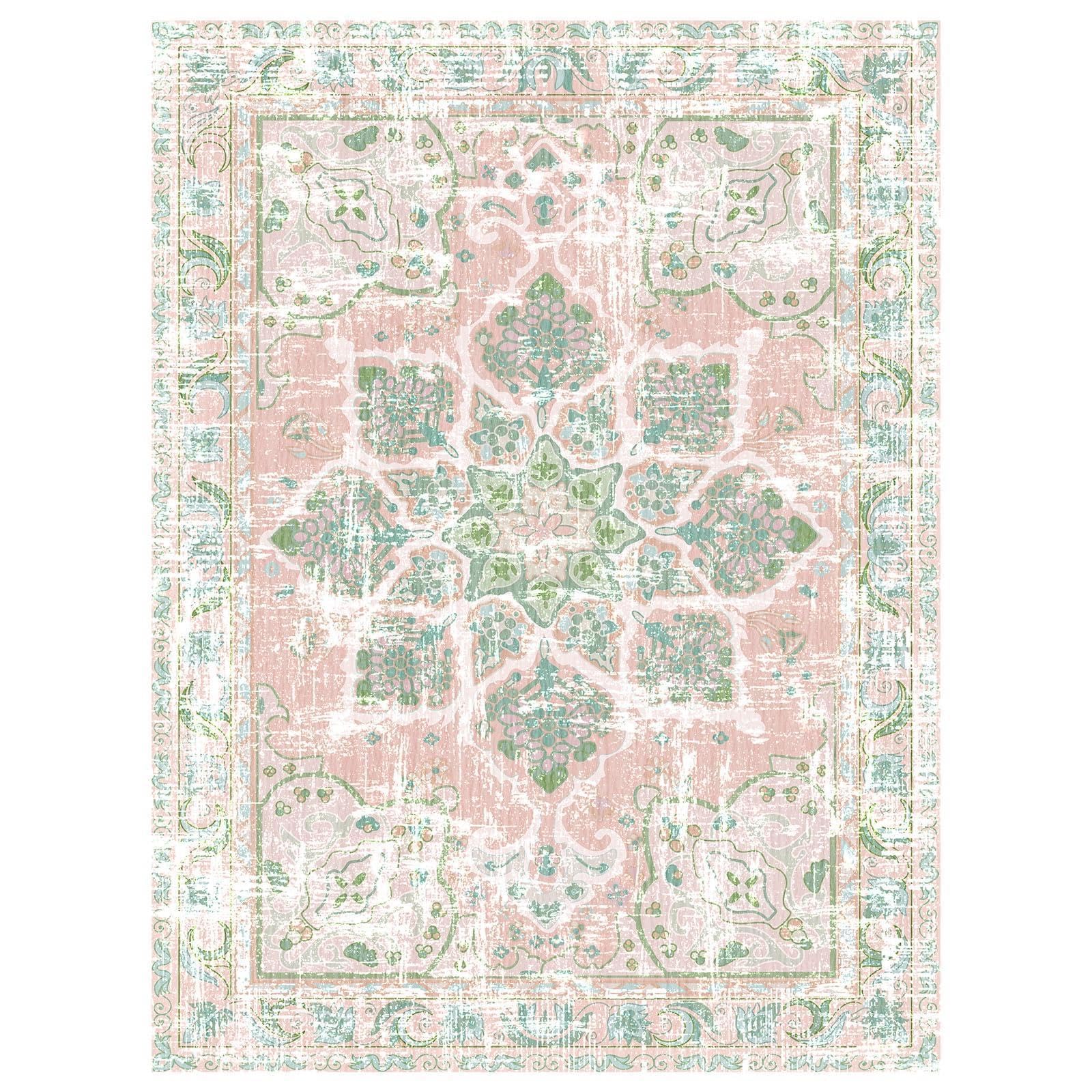 Tapis bohème vintage lavable à motif floral pour salon, chambre à coucher, salle à manger, entrée, 160 x 200 cm, rose poudré neutre et vert