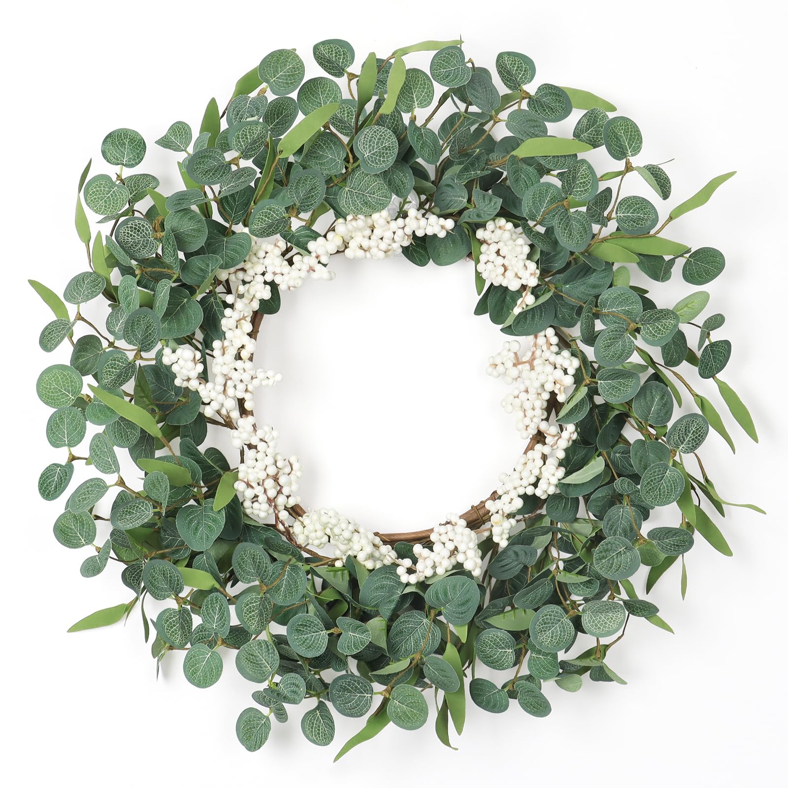 Dremisland Couronne De Porte Printemps Avec Eucalyptus Et Baies Violettes - Couronne De Bienvenue 55cm Pour Porte Et Fenêtre