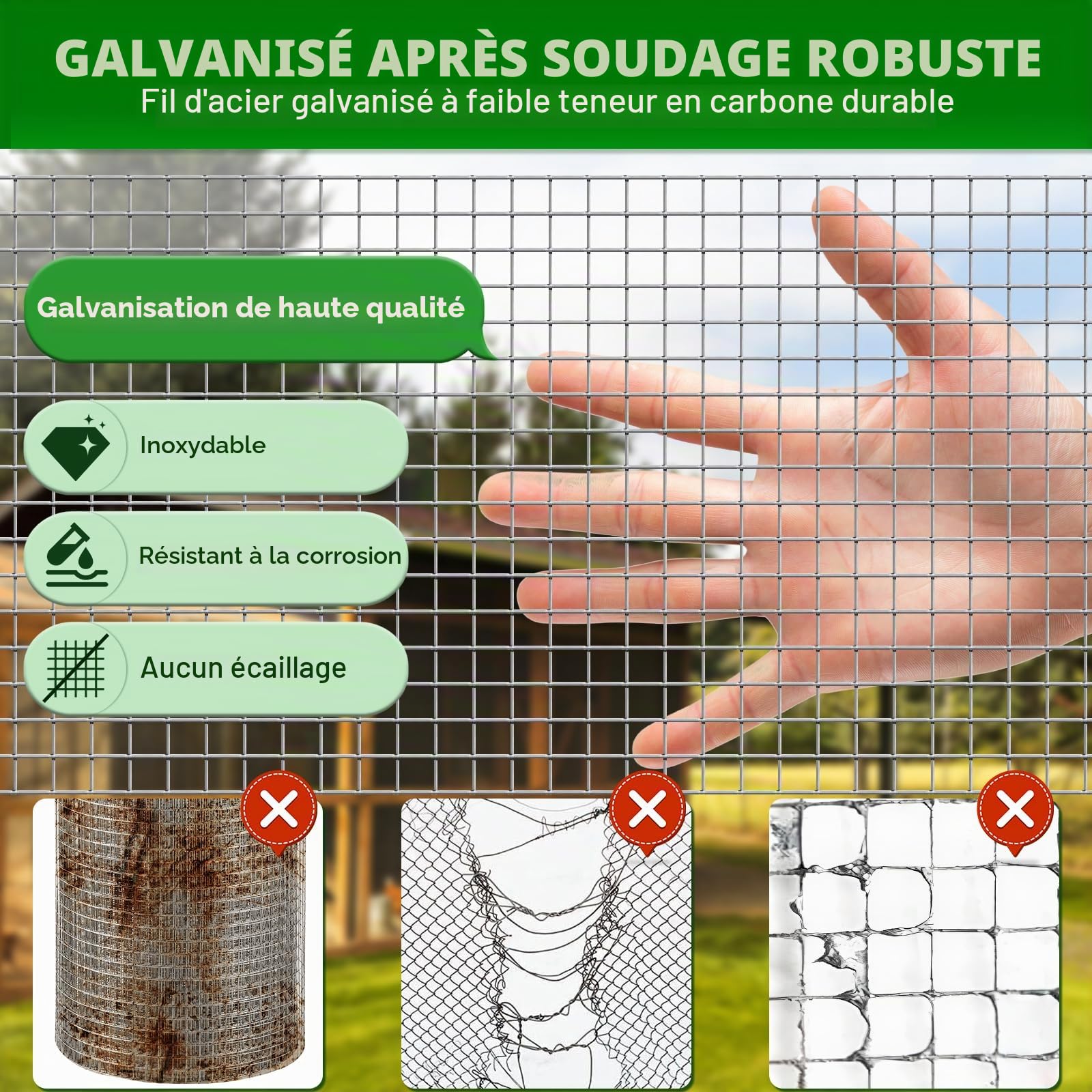 Grillage galvanisé 1 m x 25 m - 100 cm - 12 x 12 mm - Pour parterre surélevé, clôture, poulet, lapin, 0,7 mm - 1 m x 25 m