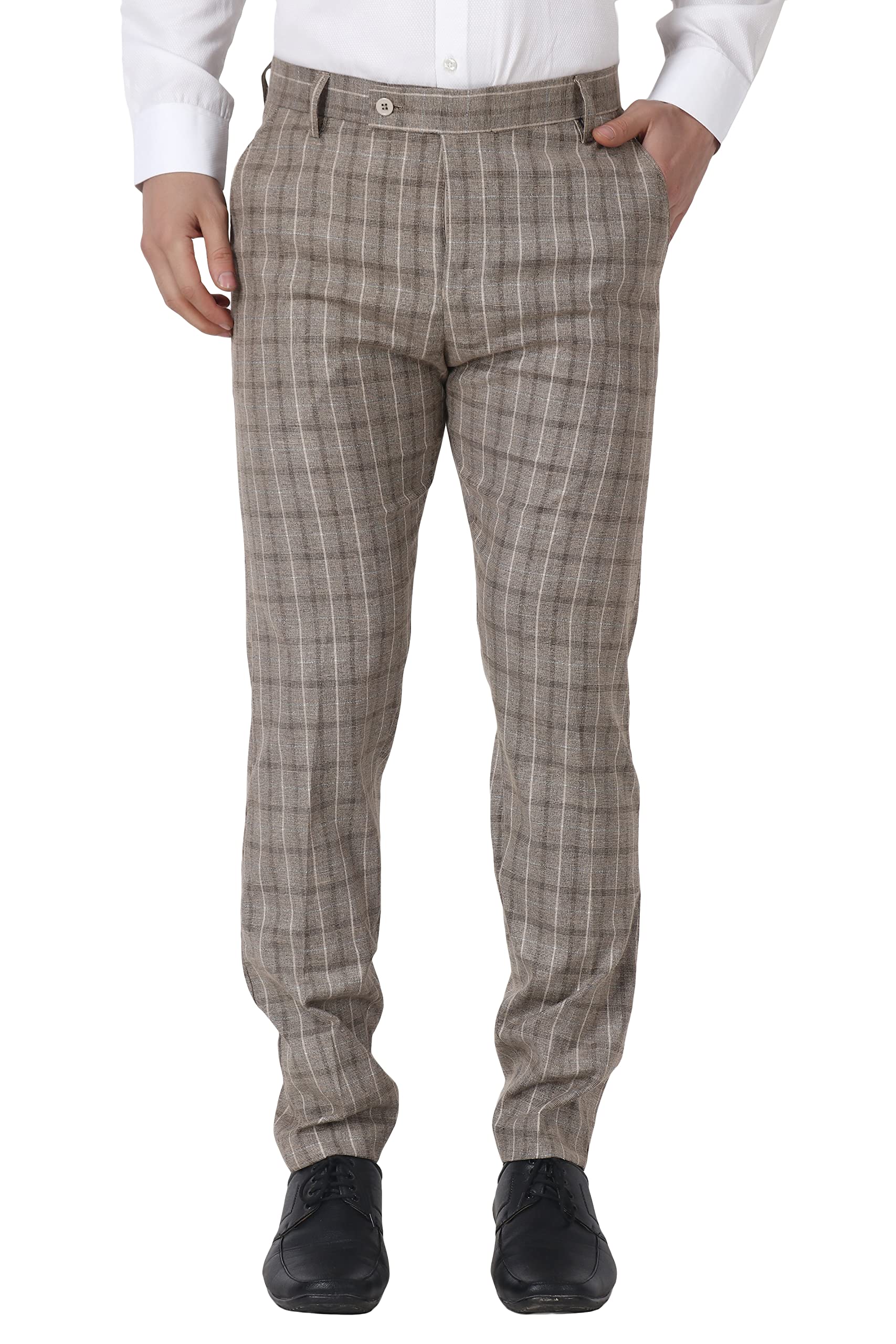 maleno Men's Stretchable Checkered Regular Fit Formal Trouser |Trousers for Office, Party-picture-25