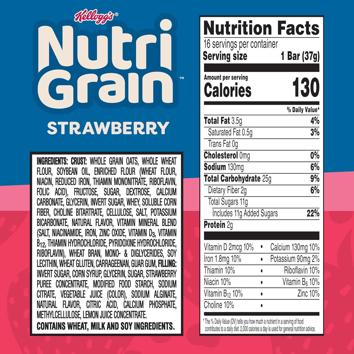 Nutri-Grain Soft Baked Breakfast Bars, Kids Snacks, Value Pack, Strawberry, 20.8oz Box (16 Count) 16 Count (Pack of 3)