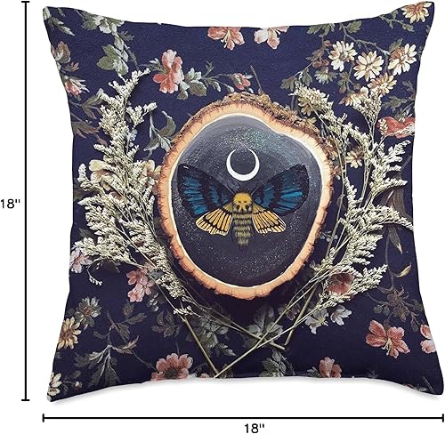 Miniatura 4 de Wiccan Pagan Witchy Sacred Moon Death Moth Root Wiccan Pagan Witchy Sacred Moon Death Moth Retro Root Lily - Almohada de 18 x 18 pulgadas, multicolor