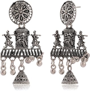 Stone's Aura Women's Indian Traditional OXidised Silver Earrings For Women | Doli Wedding Theme Jumka Wedding Wear
