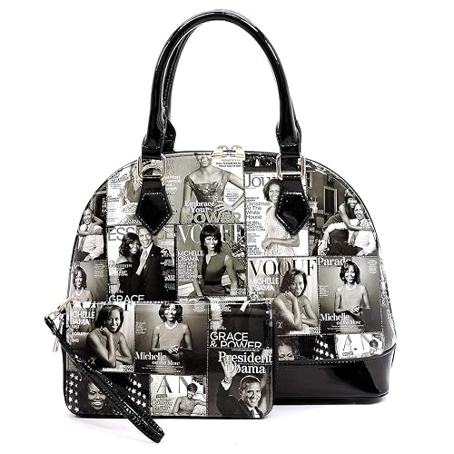Glossy magazine cover collage dome satchel bag purses bowling bag