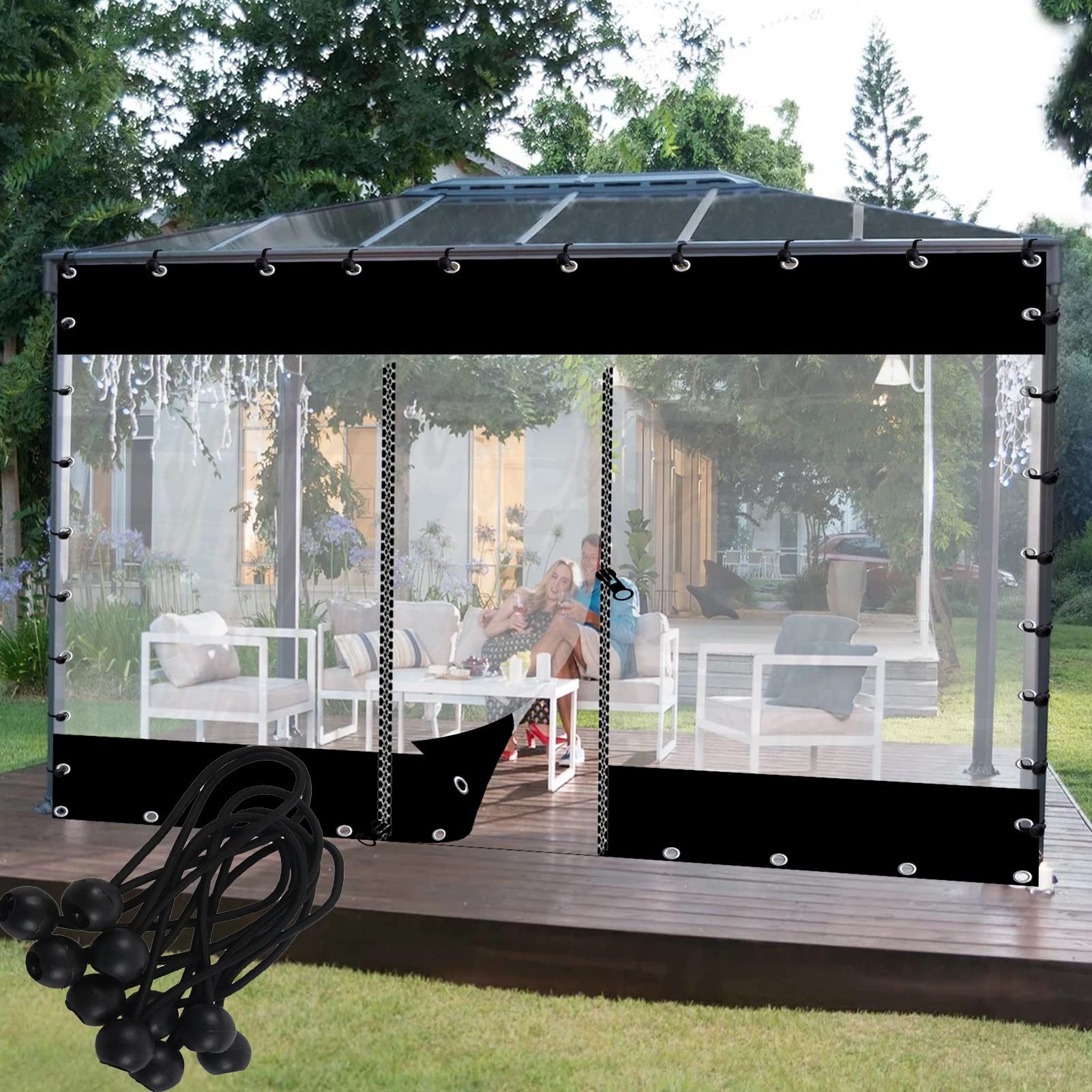 Bâche PVC robuste 6x3m transparente étanche avec fermeture éclair pour terrasse