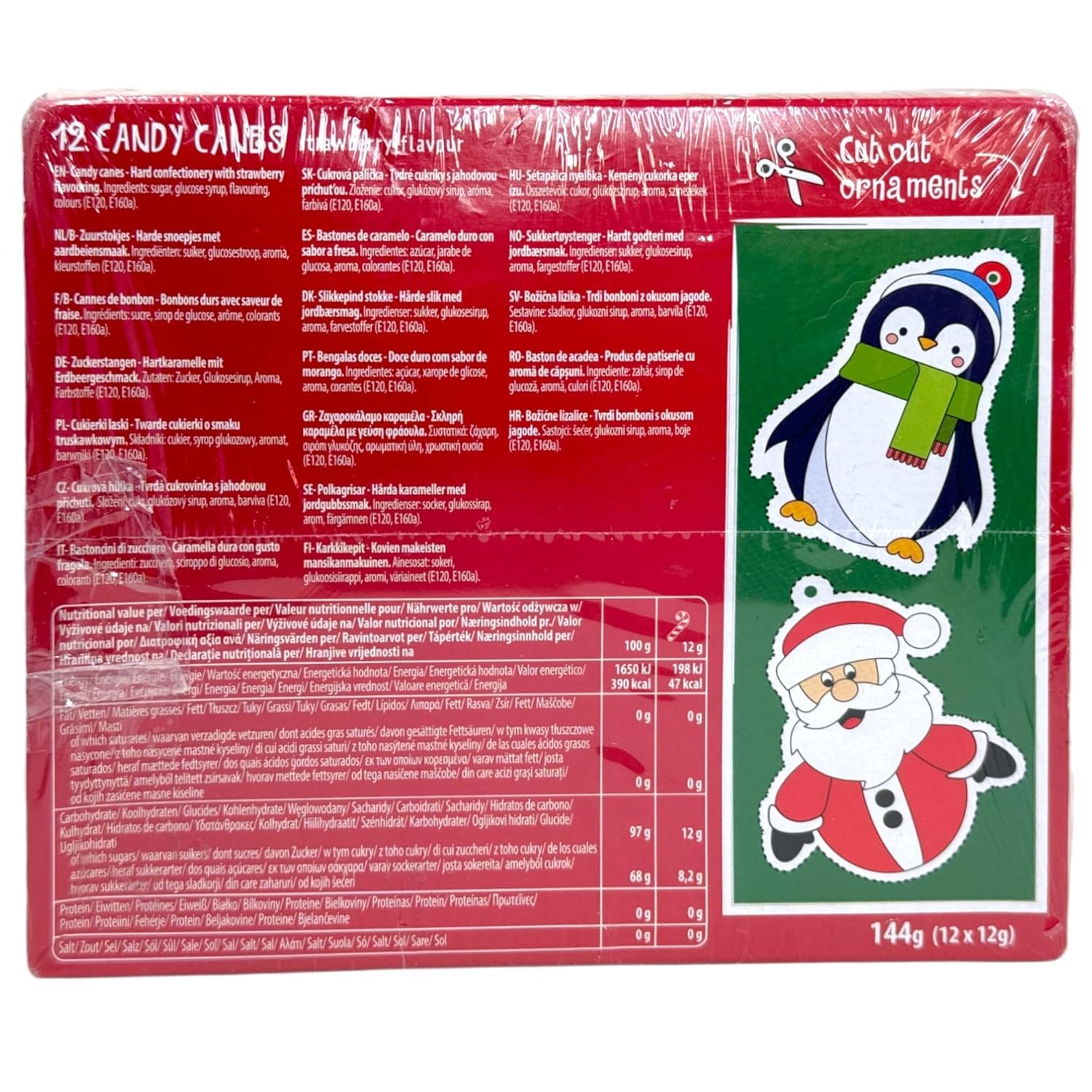 Zuckerstangen mit Erdbeergeschmack - Candy Canes rot/weiß gestreift - Natürliche Farben - Christbaumschmuck oder Geschenkanhänger - Süßigkeit Weihnachtszeit (12 x 12g (1 Packung))