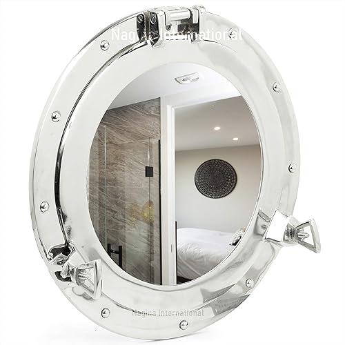 Miniatura 6 de Nagina International Espejo de ojo de buey metálico plateado 11.0 in x 11.0 in.