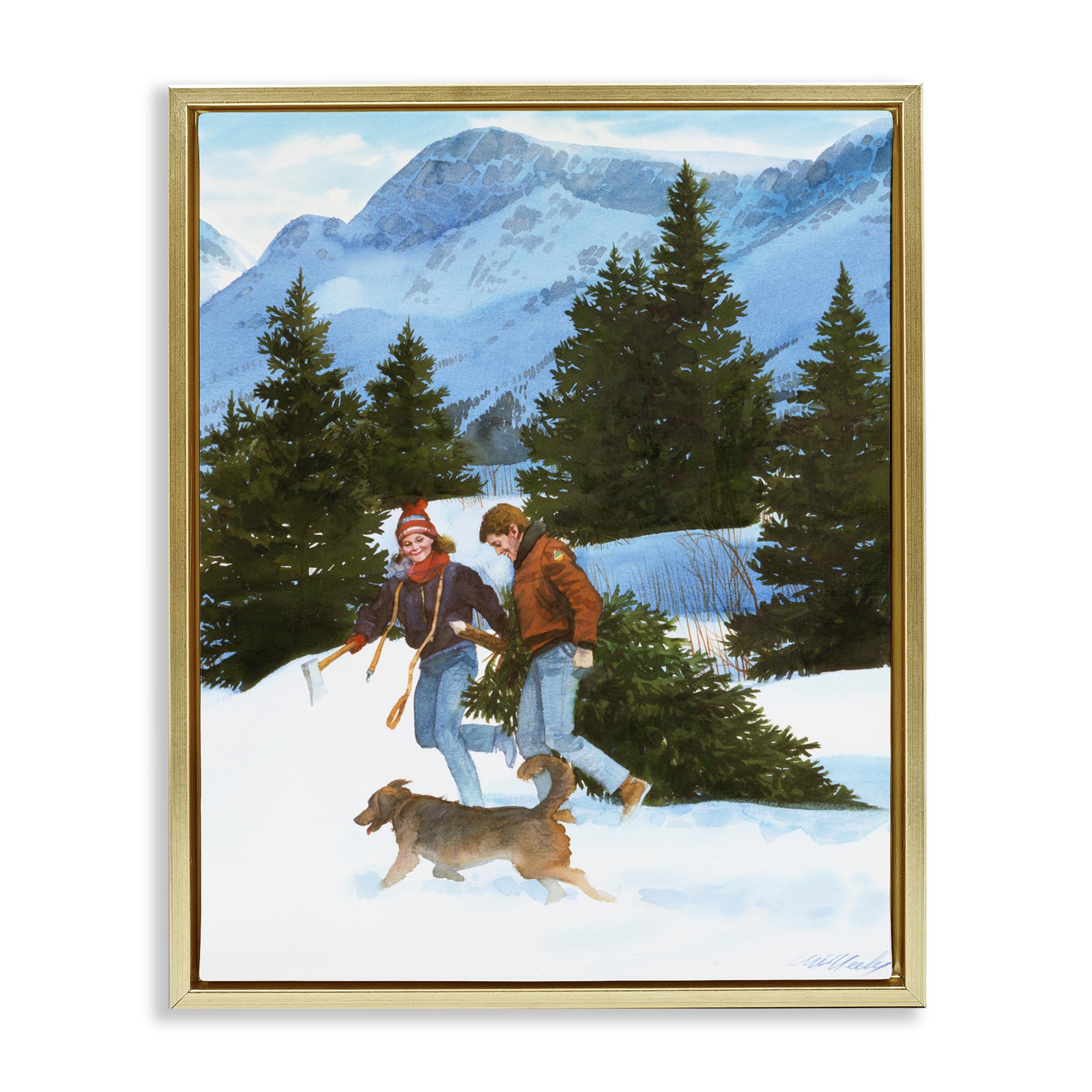 'Couple Bringing Home Tree'| Floating Frame Canvas Art