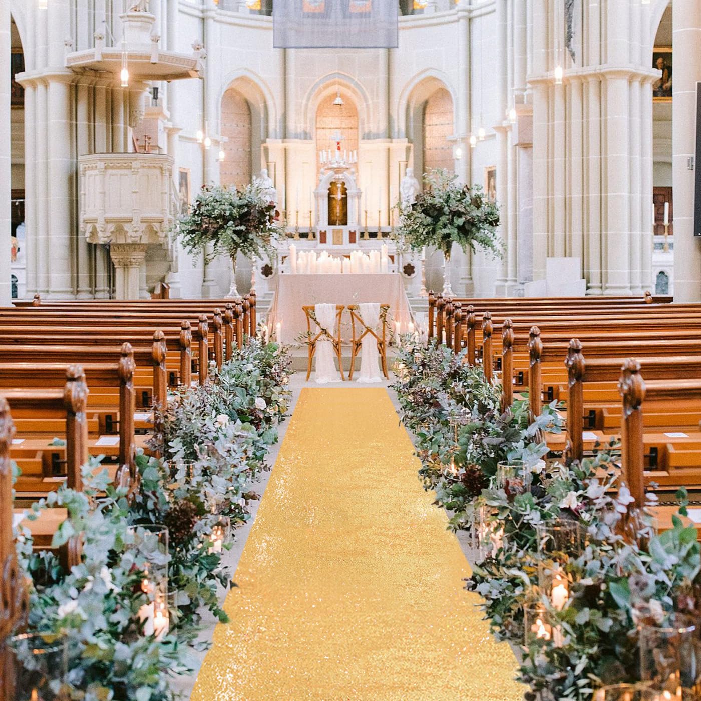 B-COOL Gold Runner 4ftx20ft Sequin Aisle Runners for Xmas Wedding Ceremony Wedding Rug Indoor Party Gold Glitter Aisle Runner
