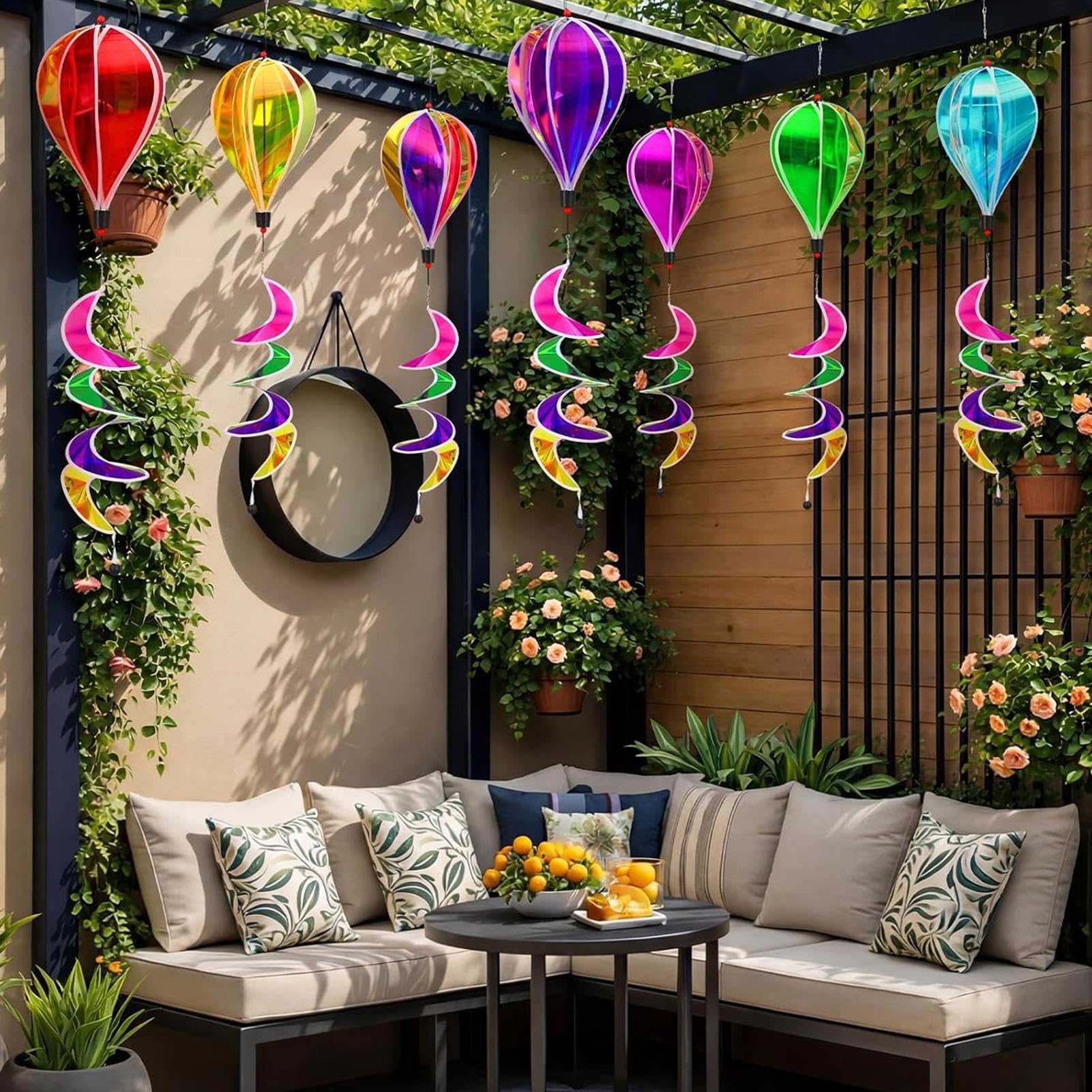 à Vent montgolfière,8 Tourniquets Colorés Rotatifs | Effaroucheur à Oiseaux, tourniquets d'extérieur Pliables et Suspendus | pour pelouse, extérieur, pavillon,