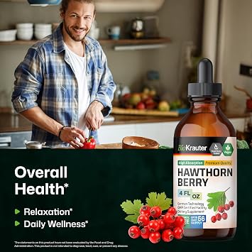 BIO KRAUTER Hawthorn Berry for Circulatory Support - Hawthorne Berry Supplement for Relaxation & General Wellness - 4 Fl.Oz Calm Liquid Drops, Alcohol & Sugar Free, 56 Days of Supply