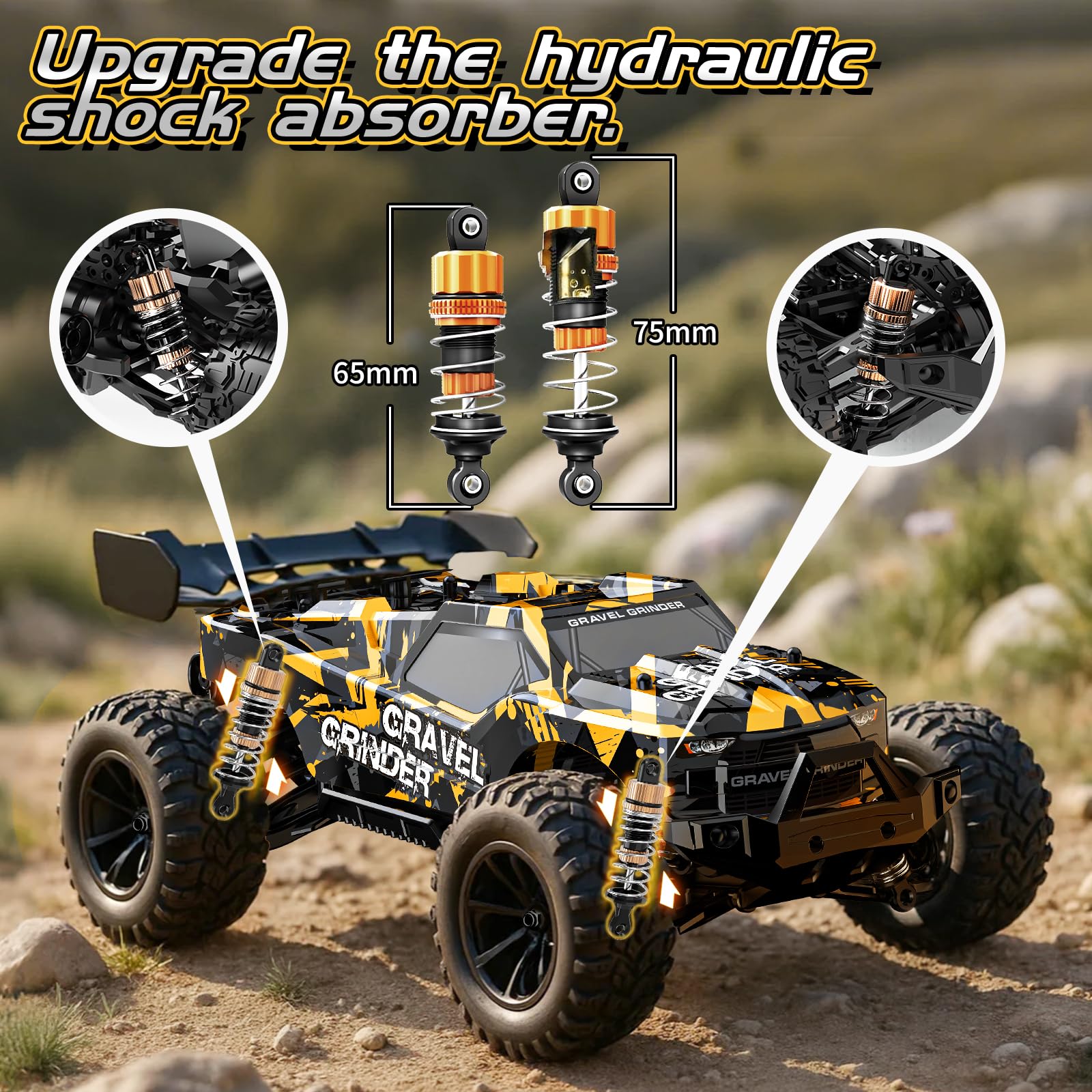 YESHIN Ferngesteuertes Auto 1:14 All-Terrain RC Auto für Erwachsene & Jungen, 4WD RTR Offroad RC Auto 40 km/h mit Vollmetall-Antrieb, ölgefüllten Stoßdämpfern, 2x1500-mAh-Akkus, 2 Karosserien