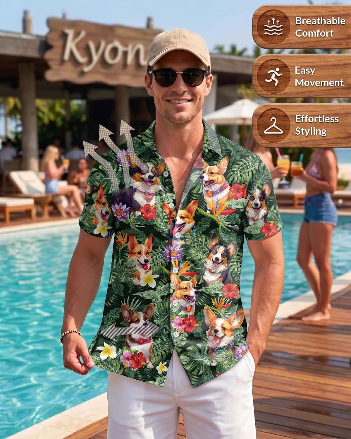 Dog Hawaiian Shirt for Men, Summer Vacation Dog Men's Button Shirt, Aloha Beach Casual Short Sleeve Shirt Unisex