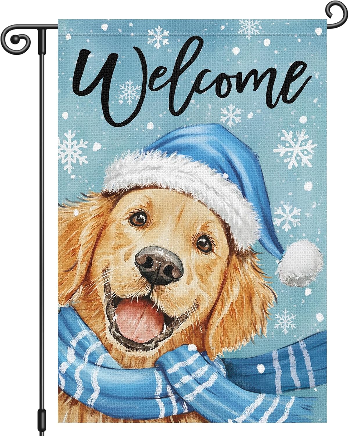 Louise Maelys Winter Welcome Garden Flag Golden Retriever Snowflake 12x18 Inch Double Sided Snowy Christmas Xmas Holiday Seasonal Small Burlap Yard Sign Outside Outdoor House Decor