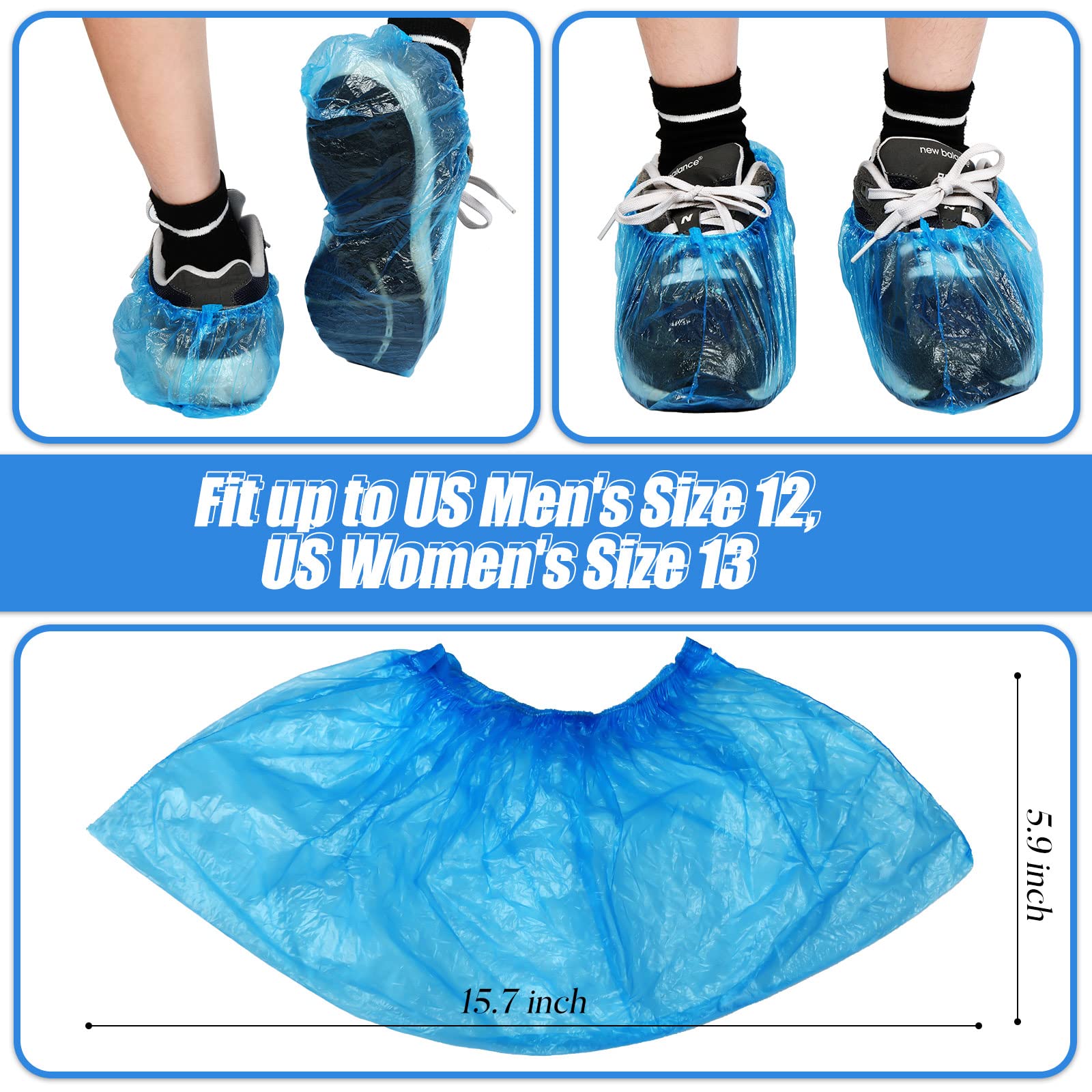 Lot de 2 000 couvre-chaussures jetables antidérapants extensibles et épais pour intérieur et extérieur, médical, immobilier, construction, sol, moquette, taille unique (bleu)