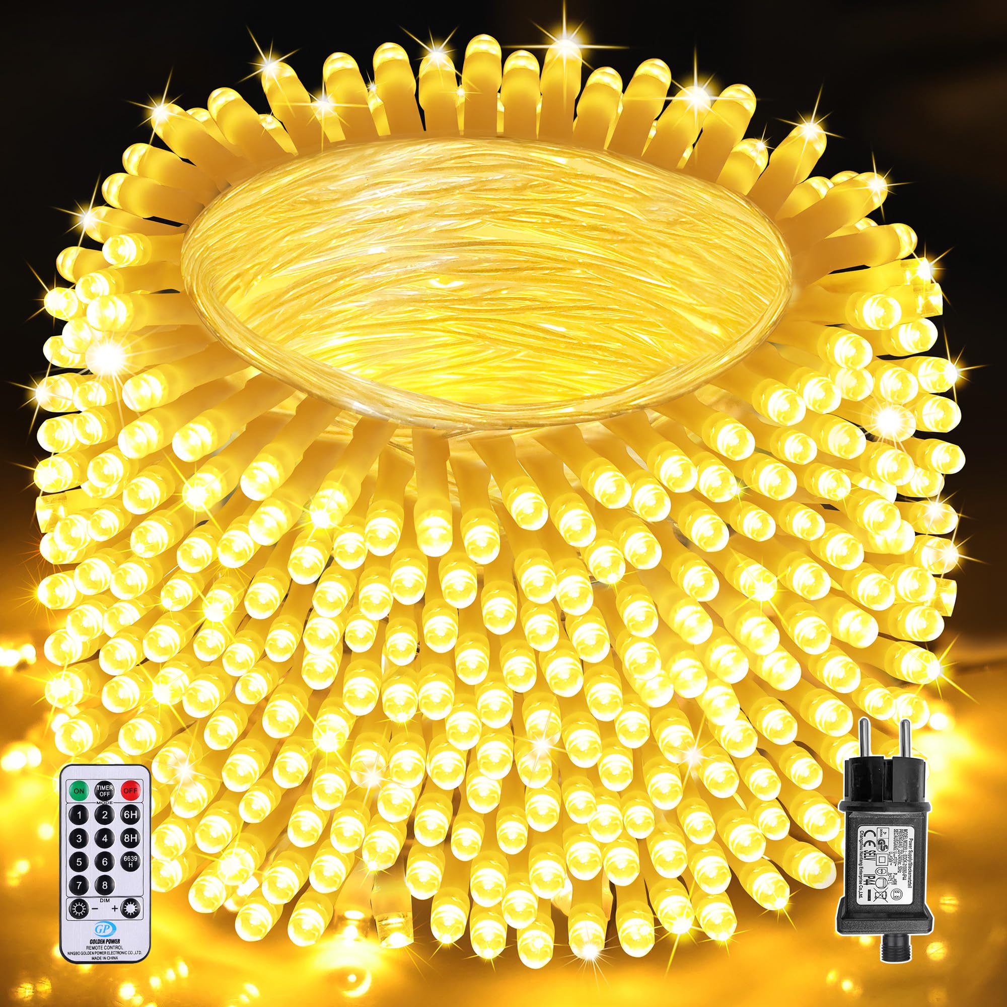 Auriostar Luci Natale Esterno 40m 400LEDs, Impermeabile IP44 Catena Luminosa Esterno, 8 Modalità Luci LED per Interno/Esterno Decorative Natalizie Albero di Natale Nozze Compleanno (Bianco Caldo)