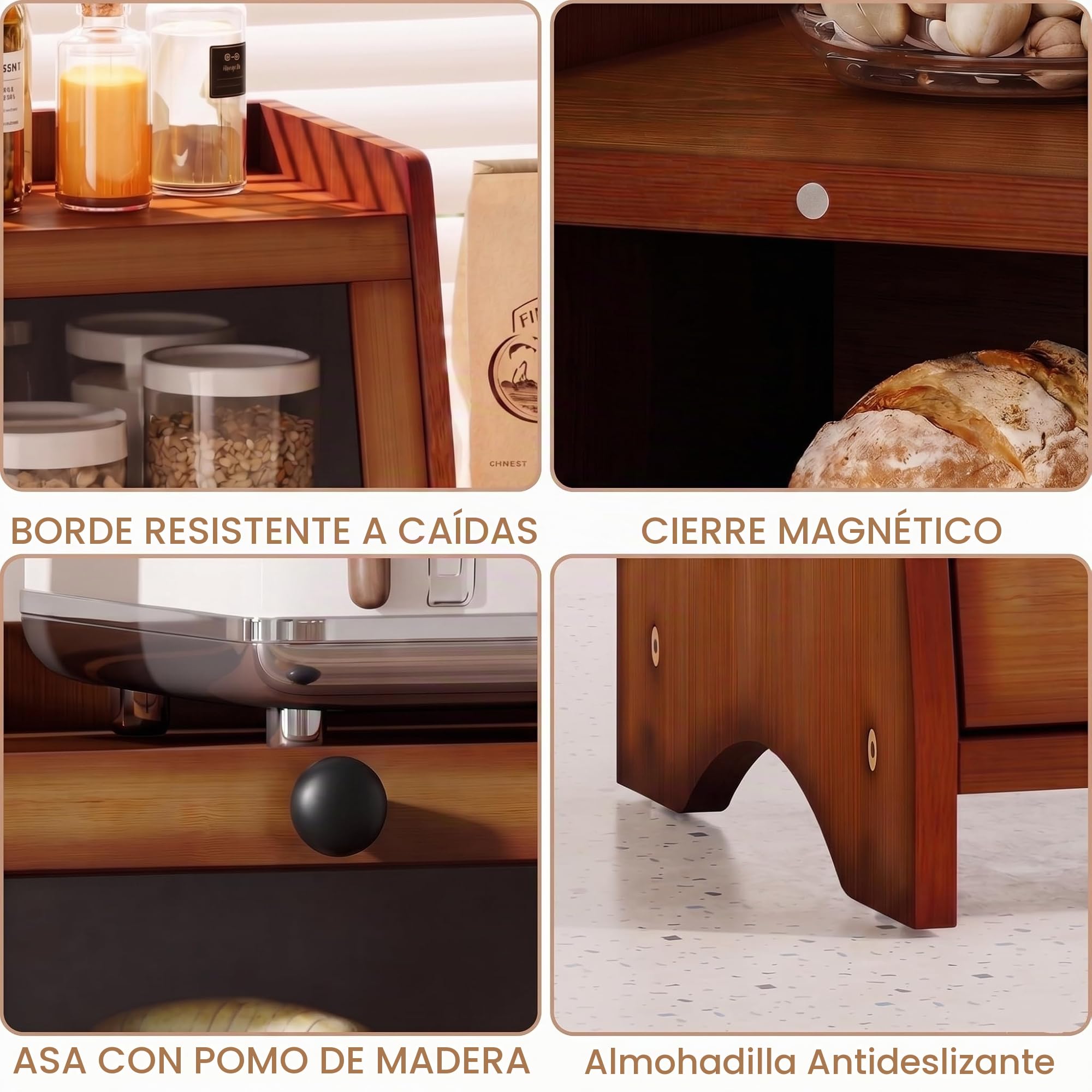 BAMBANG Caja de pan para encimera de cocina, caja de pan de bambú para pan casero, contenedor de almacenamiento de pan de madera, caja de pan pequeña, organizador de pan para mostrador, despensa
