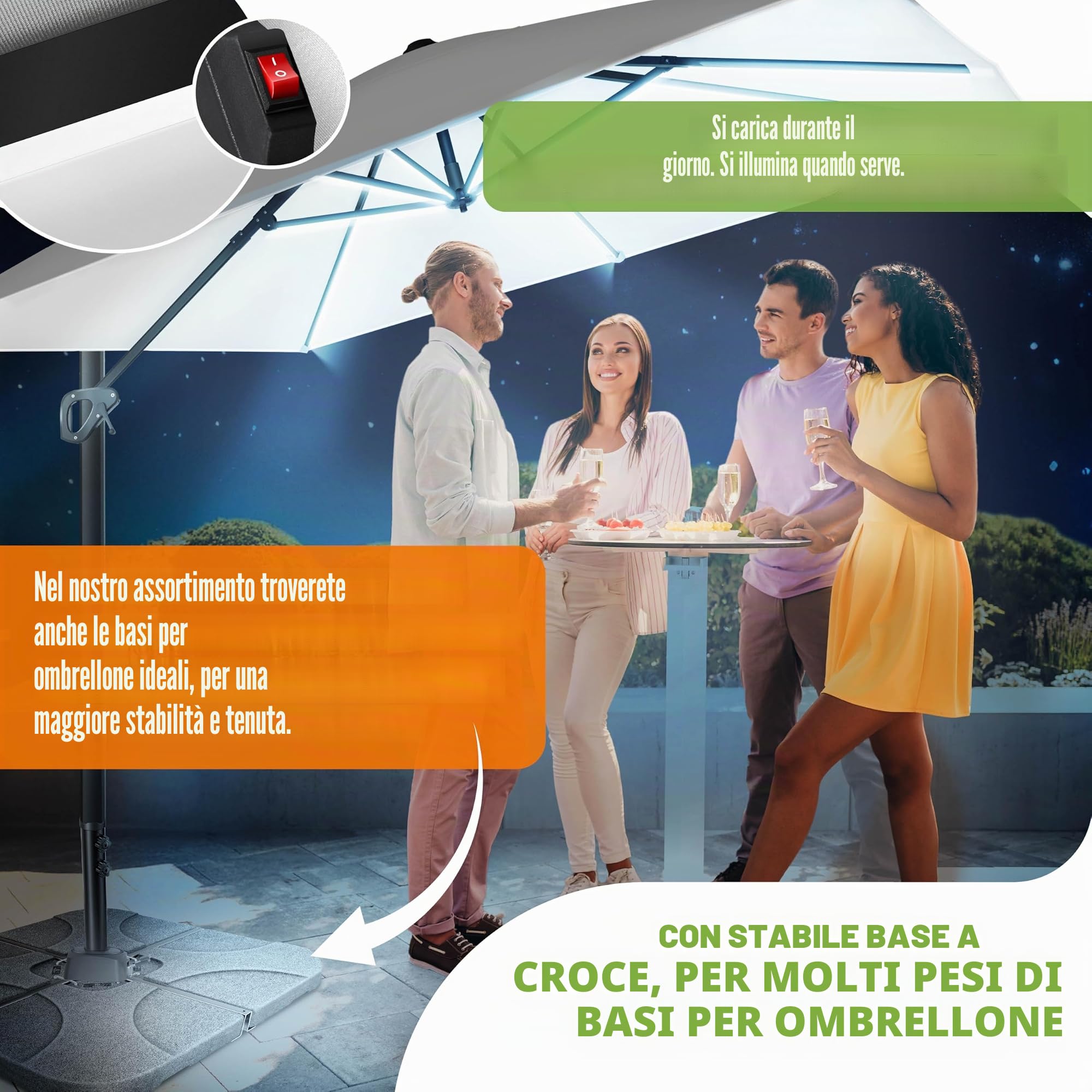 KESSER® Ombrellone Parasole SUN 300 x 300 cm Incl. Copertura + protezione antivento, girevole, inclinabile, rotazione a 360°, ombrellone da giardino,