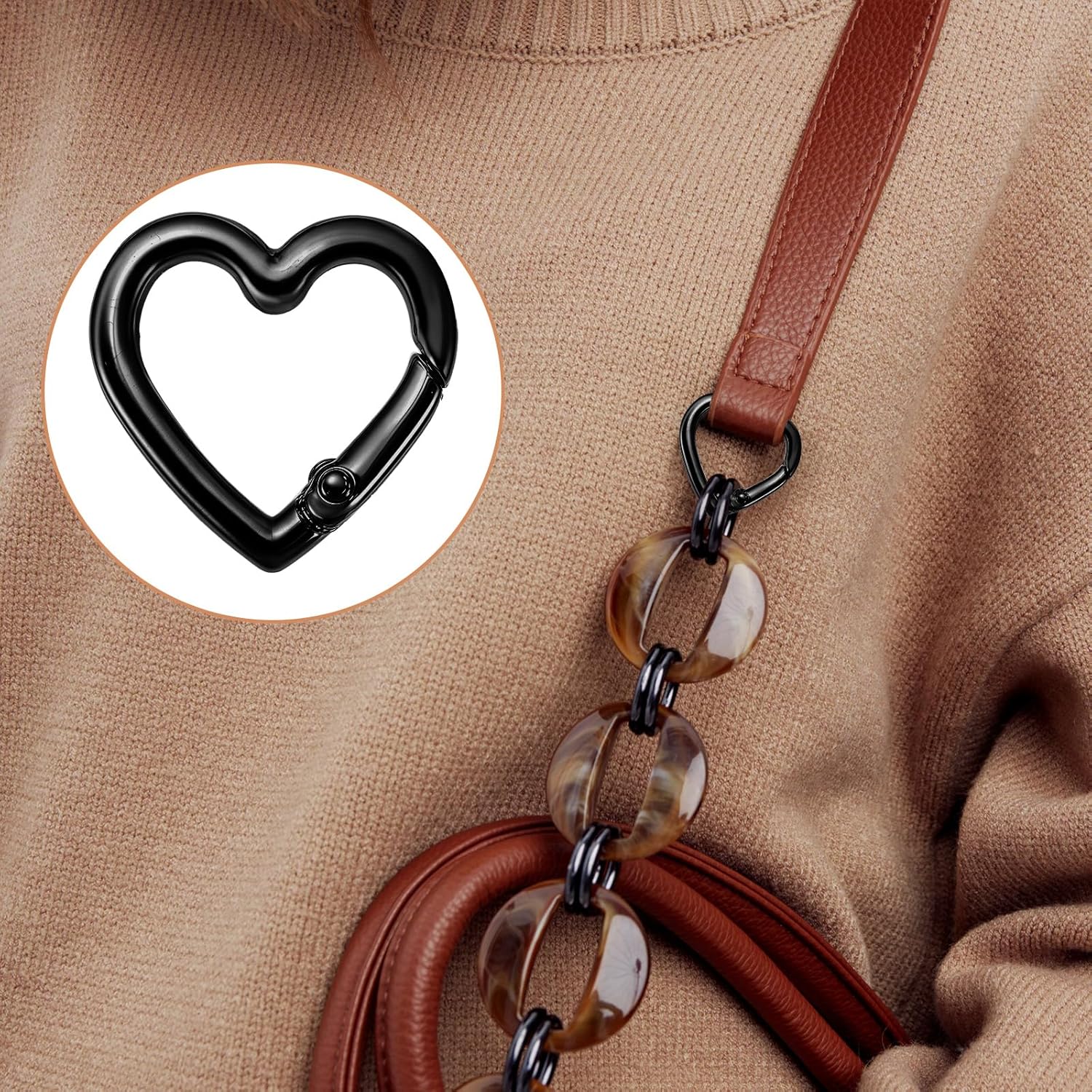 6 Pcs Heart Carabiner Clip 2 Size Heavy Duty Heart Carabiner Spring Snap Clasp Hook for Camping Hiking Fishing Traveling Purses Backpack Keychain DIY Crafts Women Festival Gifts Gold Silver Black - Image 3