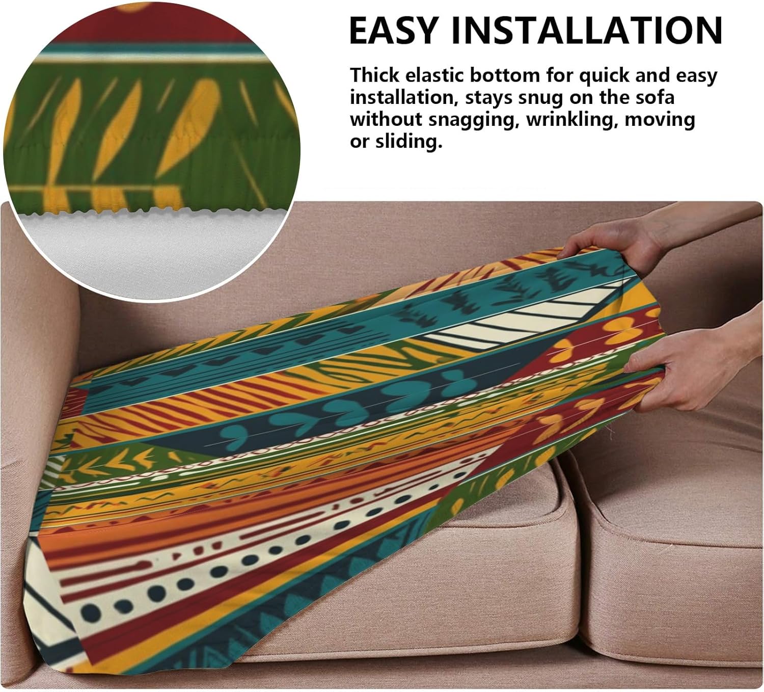 African Pattern with Vibrant Colors Loveseat Covers Couch Covers for 2 Cushion Couch, 2-Piece Stretch Sofa Slipcovers Anti-Slip Washable Furniture Protectors for Dogs Pets