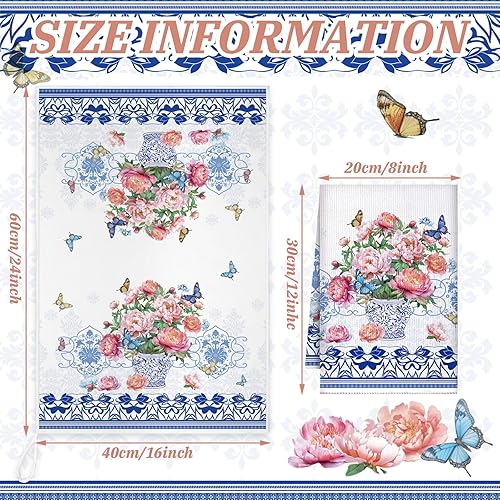 Miniatura 9 de Geyoga 6 toallas de cocina de 16 x 24 pulgadas, toalla de mano para el hogar, toalla de té absorbente para decoración de cocina y baño (flores