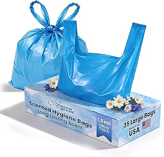Heaven Scent Hygiene Bags 1.5MIL ULTRA-THICK Discreet Waste Disposal | Made in the USA | Mild Baby Powder Scented Trash Bags for Adult Briefs & Feminine Products - Large, 35 Bags