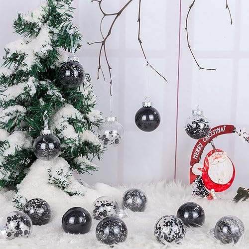 Miniatura 5 de 24 adornos de bola de Navidad transparentes inastillables, esferas decorativas de Navidad, esferas delicadas para decoración (2.36 pulgadas, negro)