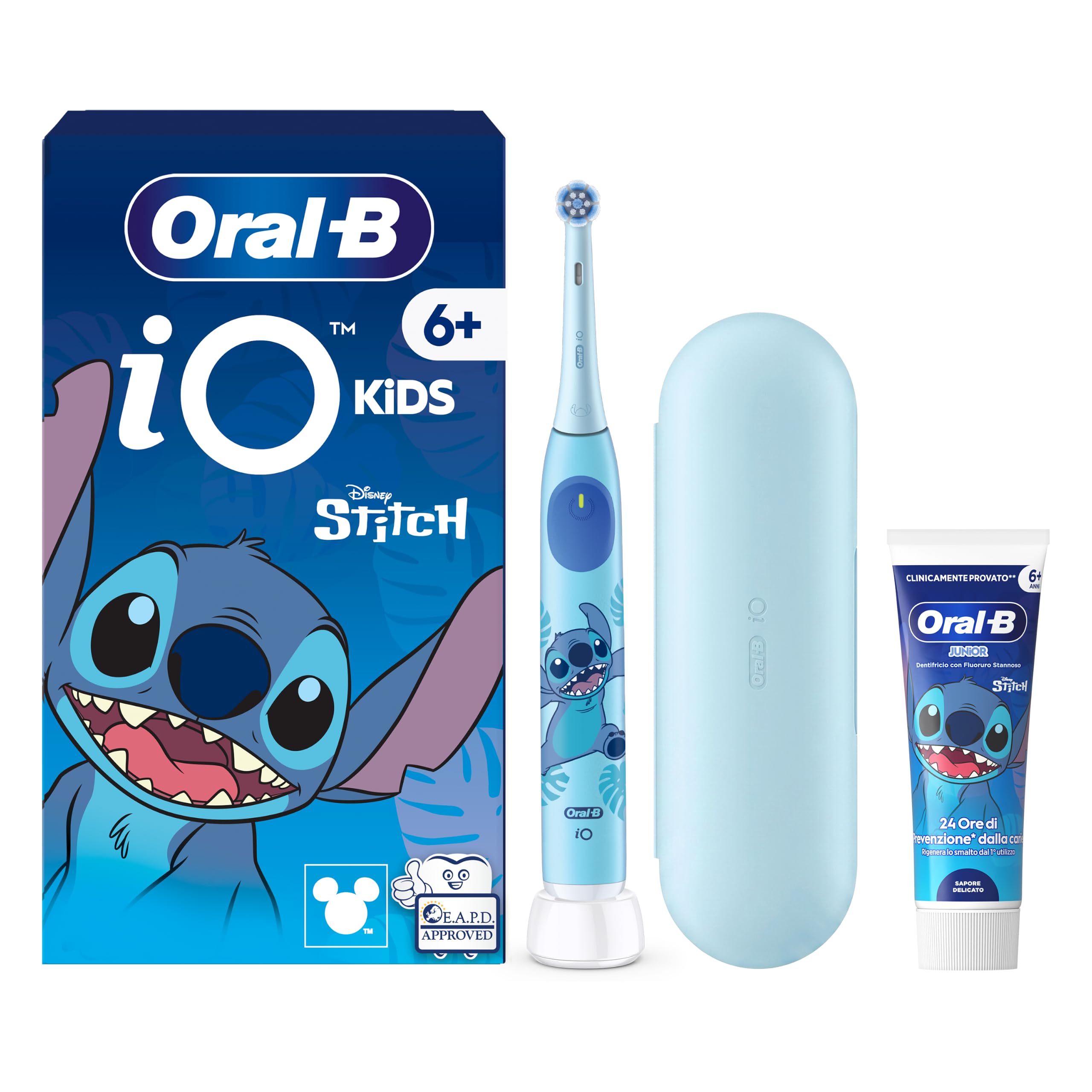 Oral-B Spazzolino Elettrico iO Kids Disney Stitch. 6+ | 1 Testina, 3 Modalità di Pulizia. Con Modalità Super Delicata Adatta ai Bambini, Timer Musicale di 2 minuti