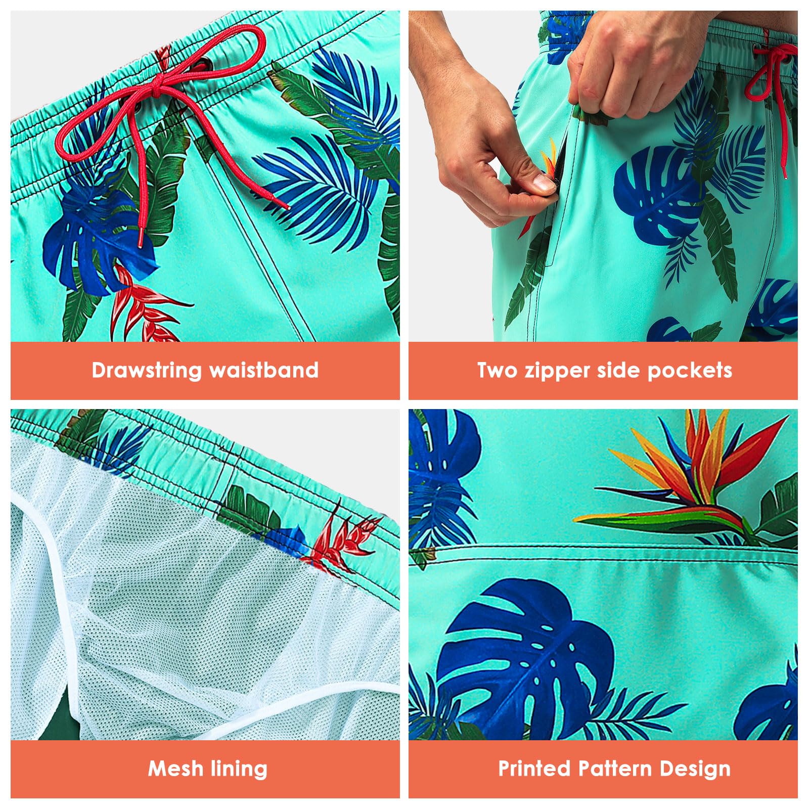 TMEOG Costume Uomo Mare Pantaloncini Casual, Costumi da Bagno Uomo Surf Lungo Costume da Spiaggia Piscina Pantaloncino Estivo con Tasche e Coulisse Regolabile