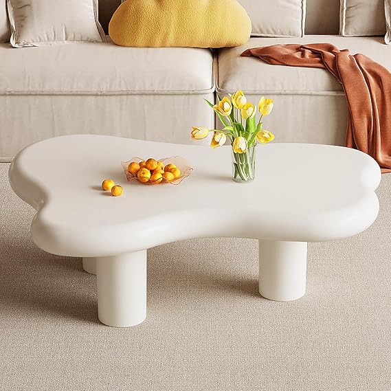 Miuuod 39.37" Cream Coffee Table for Living Room Side Table