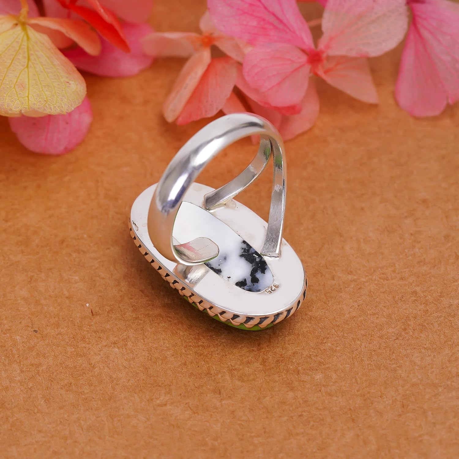 Natural White Buffalo Turquoise Ring in 925 Sterling Silver, Handmade Adjustable Oval Gemstone Ring for Women, Unique Statement Gift