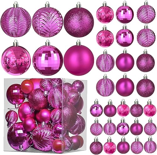Miniatura 17 de PREXTEX Juego de 36 Adornos Navideños - Bolas Negras Irrompibles en 6 Estilos y 3 Tamaños con Bucles para Colgar - Elegantes Decoraciones para Árbol