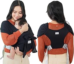 BabbleRoo Baby Wraps Carrier - Baby Essentials Baby Sling Carrier, Secure & Comfortable, Breathable, Easy-to-use, Adjustable XS to XL, Promoting Parent-Child Bonding, Black
