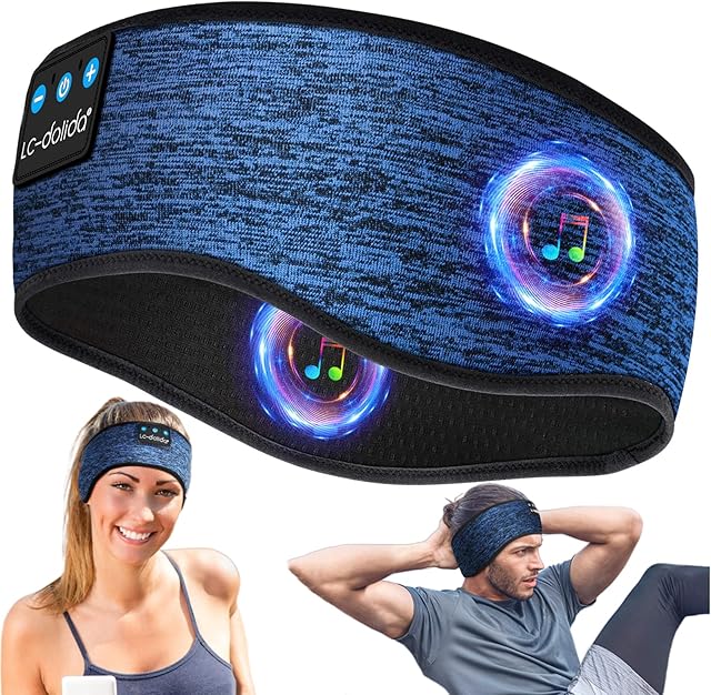 LC-dolida Sleep Headphones Bluetooth Headphones Headband, Wireless Ultra Light Workout Headband with HD Earphones Microphone,Cool Tech Gadgets for Men Women Games Yoga Relaxation
