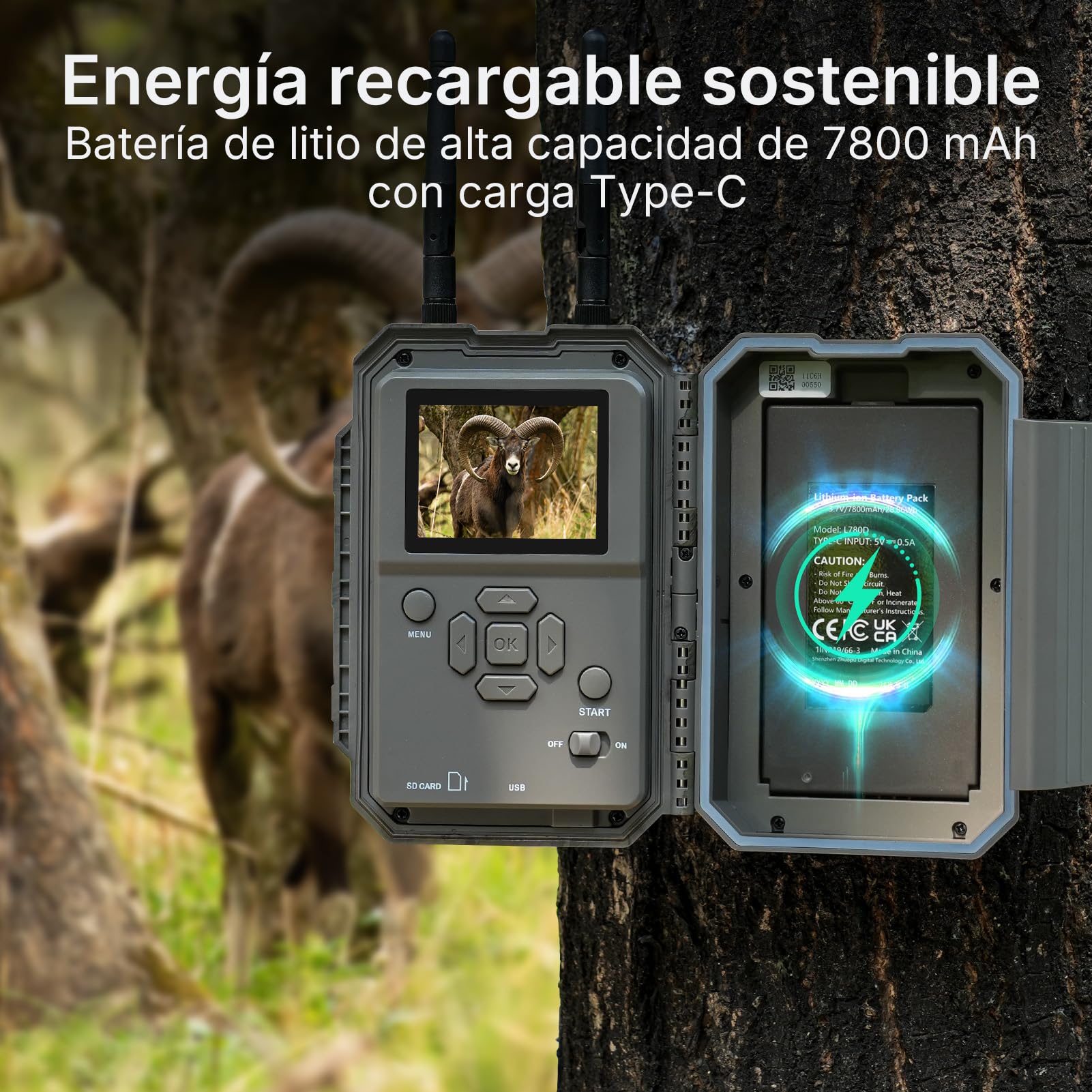 GardePro E6 2.0 Pro Camara Fototrampeo 4K WiFi, Batería de 7800 mAh y Tarjeta SD de 64 GB, Alcance Wi-Fi de 50 Metros, 64MP Cámara Caza, IP66 Cámara Fototrampeo con Envío al Móvil