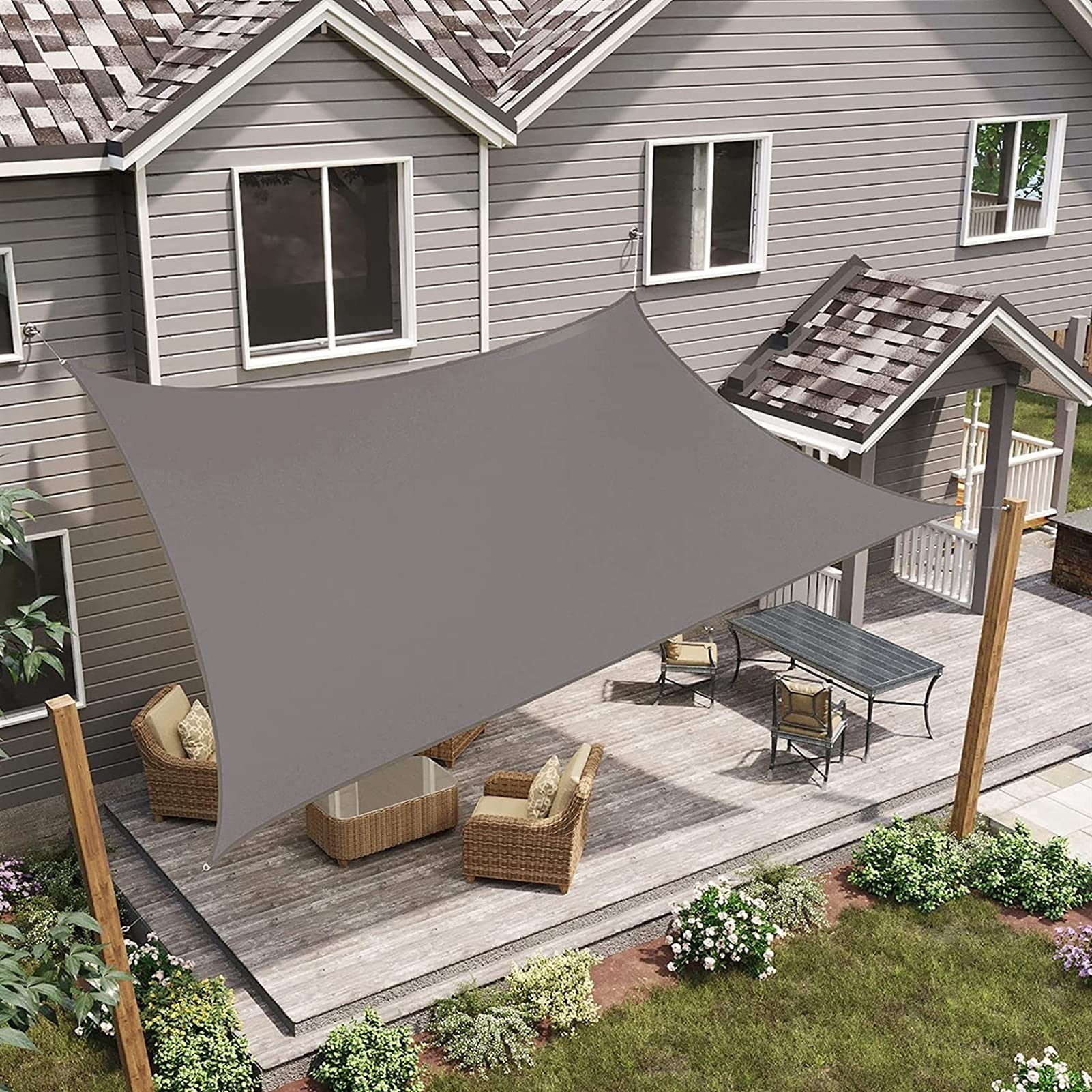 Parasole Rettangolare 3x4m Baldacchino Impermeabile 98% Blocco UV per Giardino Patio Esterno, Grigio Chiaro