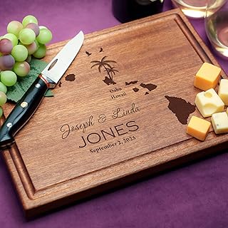 Straga Personalized Cutting Boards | Handmade Wood Engraved Charcuterie | Custom Wedding, Anniversary, Eloping Gift for Couples, Destination Wedding (Hawaiian Islands Design No.807) - Buy now