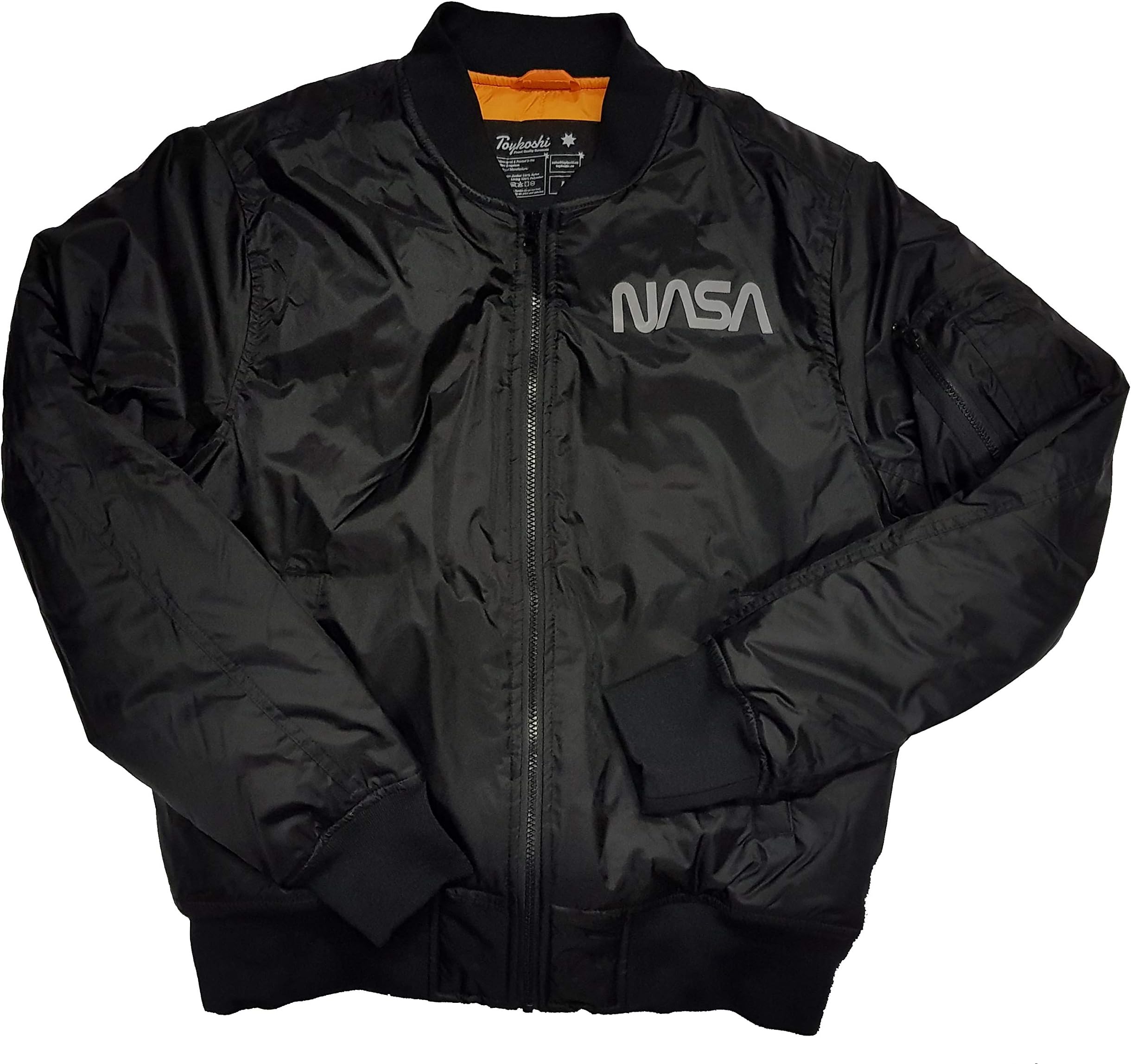 NASA Worm Reflective Logo Men's MA-1 Style Bomber Jacket (VP) (S 45") Black