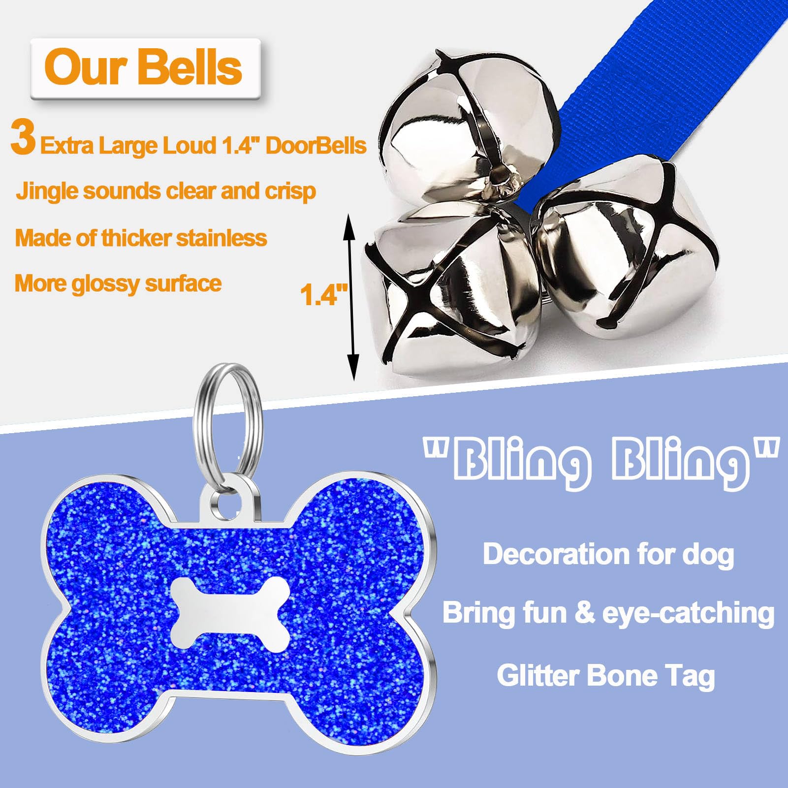 KEXIAVA 2 Pcs Dog Bells Toilet Training Dog Doorbell Dog Training Bell for Puppy Potty Adjustable Strap Dog Door Bell and Communication Device Dog Bell Cat Puppy Interactive Bell (Dark Blue) - Image 3