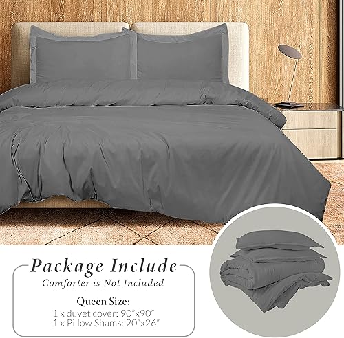 Miniatura 3 de ROYALE LINENS Funda de edredón gris tamaño Queen  Fundas de edredón de 3 piezas  Cierre de cremallera  1 funda de edredón Queen de 90 x 90 pulgadas