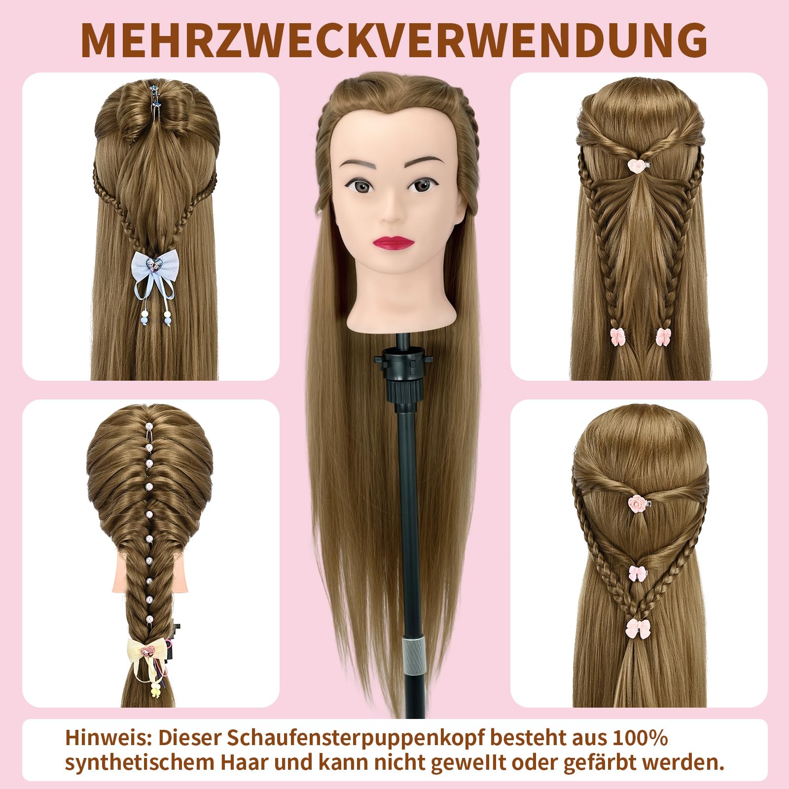 Trainingskopf 28 Zoll Hochtemperaturfaser Haar für Friseure DIY Frisuren Set Gold