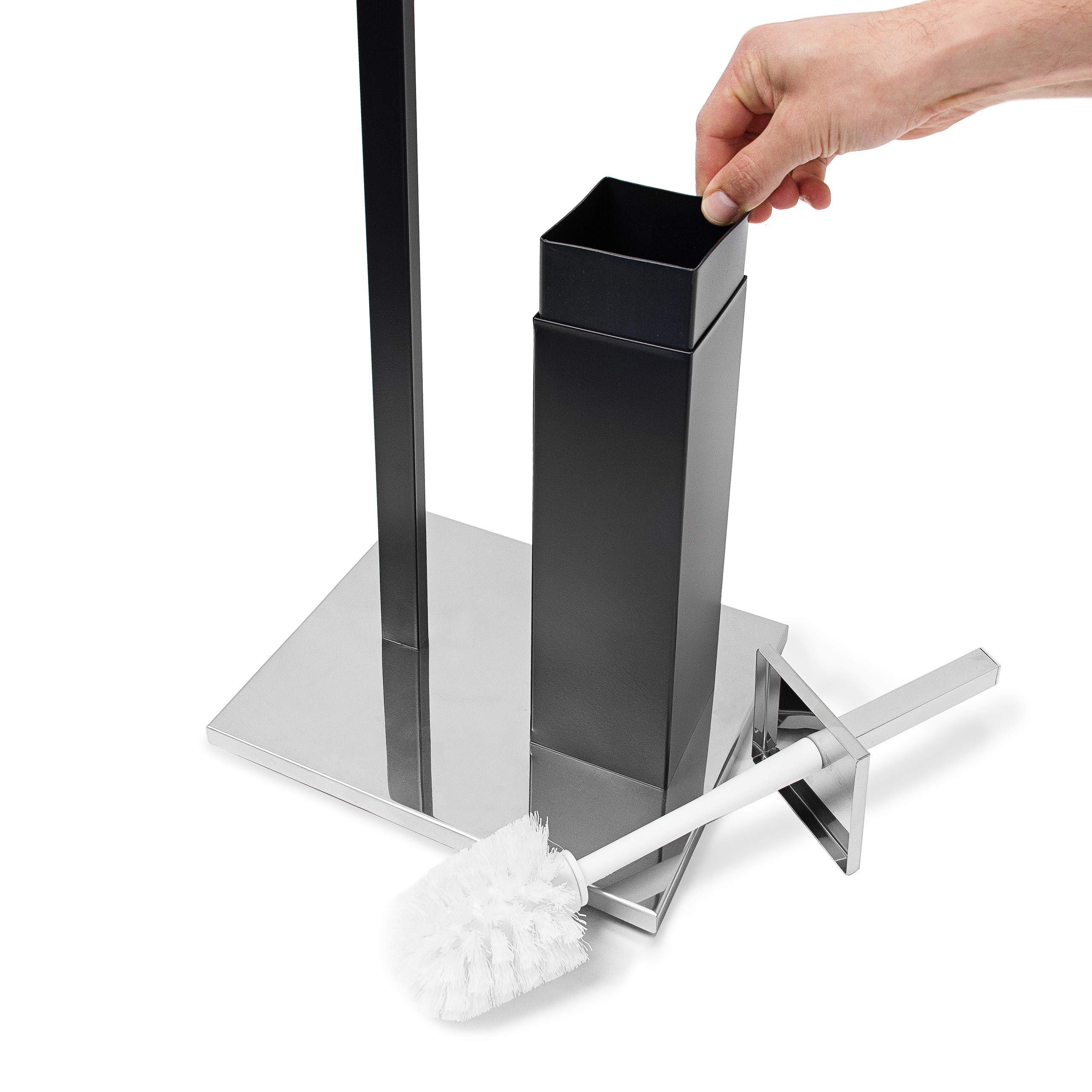 Relaxdays Piantana da Bagno HxLxP: 73 x 21,5 x 27,5 cm Porta Carta Igienica Scopino Contenitore Spazzolone Plastica Nero