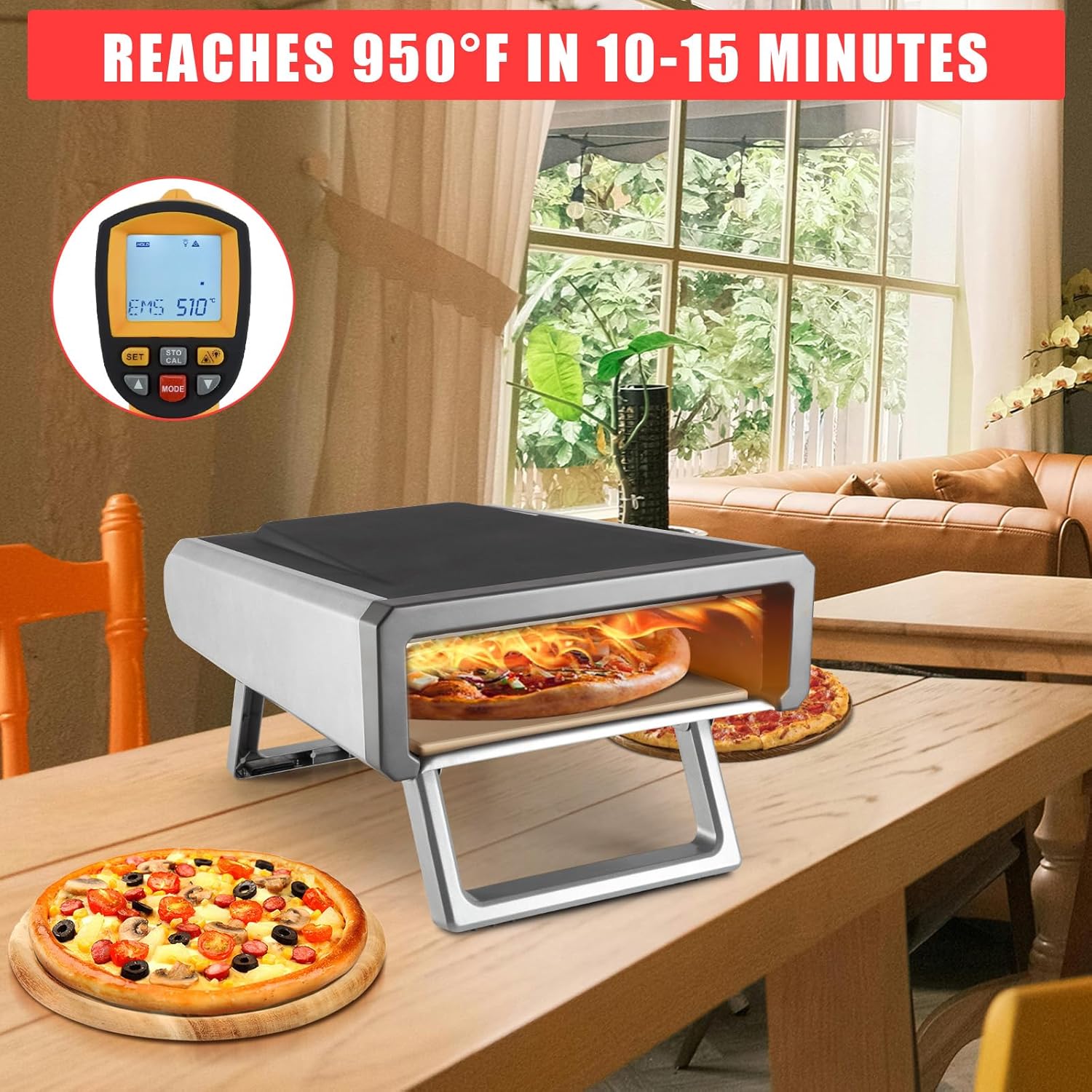 12-Inch Portable Gas Pizza Oven for Outdoor Cooking, Rapid 950°F Preheating in 15 Minutes, Includes Pizza Stone and Waterproof Cover for Backyard and Camping Use